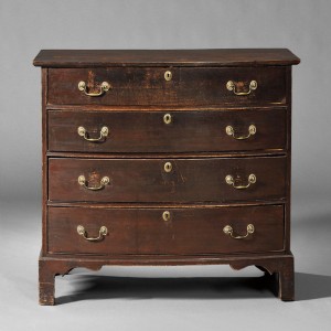 Federal Red-painted Bowfront Chest of Drawers, probably Massachusetts, c. 1800 (Lot 201, Estimate $1,000-$1,500)