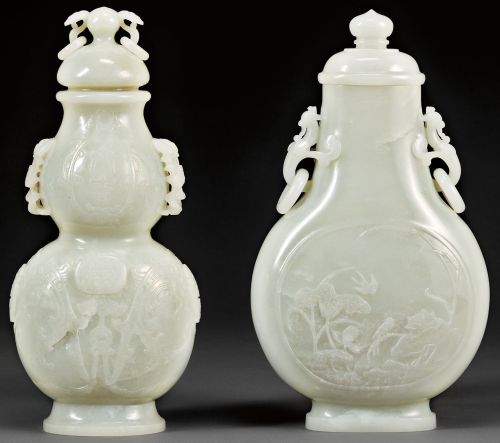 Quality-White-Jade-Vases-2512-1062-1063 White Jade Double-gourd Vases