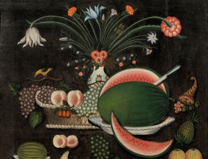 American School, 19th Century, Still Life with a Basket of Fruit, Flowers, and a Cornucopia (Lot 16, Estimate $150,000-$250,000)