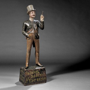 Carved and Polychrome-painted Racetrack Tout Tobacconist Figure, possibly carved by Charles Dowler (1841-1931), Providence, Rhode Island, c. 1880s (Lot 8, Estimate $150,000-$250,000)