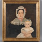 19th Century American School Oil on Canvas Portrait of Angelina Pattison Kirkham and Baby (Lot 610, Estimate $400-$500)