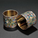 Pair of Faberge Gilded Silver and Enamel Napkin Rings, Moscow, 1908-17 (Lot 387, Estimate $6,000-$8,000)