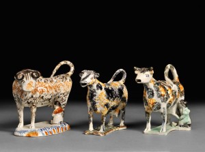 Staffordshire Earthenware Cow Creamers, England, to be sold in the July 13, 2013 European Furniture & Decorative Arts auction (Estimates $500-$700 each) Staffordshire Earthenware Cow Creamers