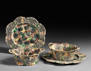 Pair of Staffordshire Cream Colored Earthenware Fruit Baskets and Underplates England, c. 1760, to be sold in the July 13, 2013 European Furniture & Decorative Arts auction (Estimate $4,000-$6,000) Staffordshire Cream Colored Earthenware Fruit Baskets