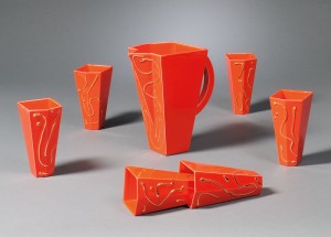 Sandra Wyner Pottery Pitcher and Six Glasses, United States, c. 1983 (Estimate $225-$325)