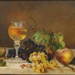 American School, 19th Century Still Life with Wine and Fruit on Marble-topped Table (Lot 1010, Estimate $500-$700)