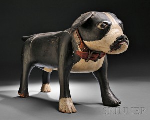 Rare Painted Wood Carving of a Boston Bull Terrier, by Augustus (Gus) Wilson (1864-1950), South Portland, Maine, 1930-35 (Lot 33, Estimate $125,000-$175,000)