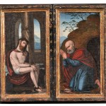 Flemish School, 16th Century, Altarpiece/Devotional Diptych: Christ with the Symbols of the Passion and St. Peter (Lot 302, Estimate $9,000- $11,000)