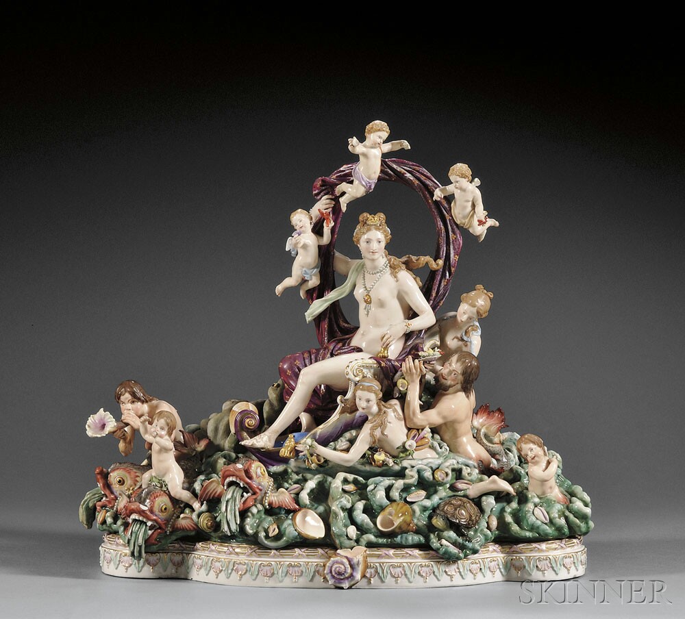 Sold for $22,050. Meissen Porcelain Triumph of Venus on Stand, Germany, 19th century.