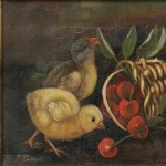 American School, 19th Century Three Chicks Nibbling Cherries (Lot 204, Estimate $300-$500)