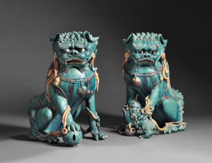 Sold for $92,250. Pair of Large Buddhist Lions, China, 17th century, from the Estate of Peter Rosenberg