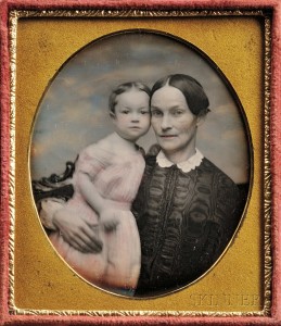 American School, 19th Century Hand-tinted Sixth-plate Daguerreotype of a Mother and Child  (Lot 88, Estimate $300-$500)