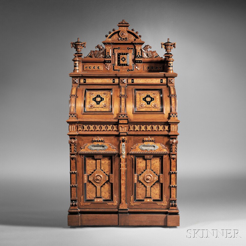 Wooton Renaissance Revival Walnut and Bird's-eye Maple Superior Grade Cabinet Secretary (Lot 319, $20,000-$40,000)