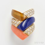 Three Hardstone and Diamond Bands, Van Cleef & Arpels, France, c. 1970s (Lot 612, Estimate $4,000-$6,000)