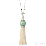 Art Deco Platinum, Jade, and Pearl Tassel (Lot 656, Estimate $20,000-$30,000)