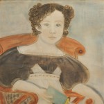 American School, Second Quarter 19th Century Portrait of a Curly-haired Blue-eyed Young Girl Wearing Blue Shoes (Lot 349, Estimate $4,000-$6,000)