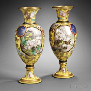 Pair of Aesthetic-style Yellow Ground Porcelain Palace Vases, England/France, 19th century (Lot 476, Estimate $10,000-$15,000)