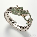 John Hardy 'Naga' Sterling Silver and Tsavorite Garnet Dragon Head Bracelet (Lot 1436, Estimate $800- $1,200)